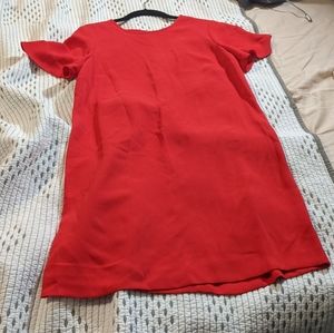 Ann Taylor Shift Dress Red Flutter Sleeves Petite